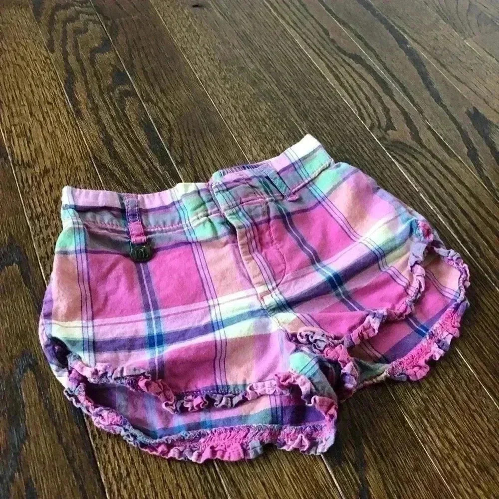 Ralph Lauren Girls 12M Pink/Blue Plaid Ruffled Hem Shorts - VGUC - Picture 2 of 8